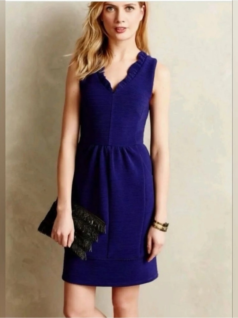Anthropologie Maeve Royal Blue Ottoman V-Neck Sleeveless Mini Dress Small